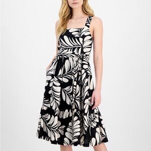 Anne Klein Black and White Leaf Print Dress